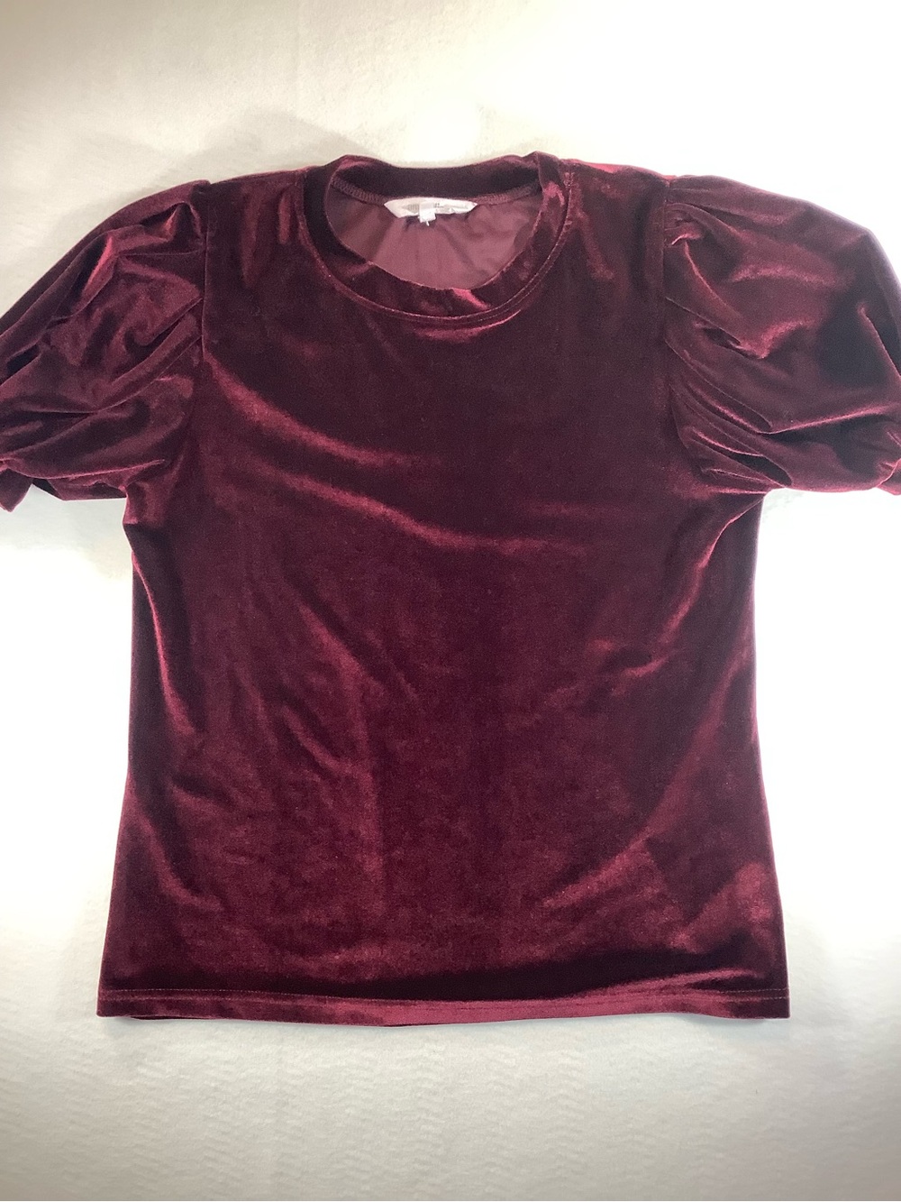 Amaryllis Burgundy Velvet Puff Sleeve Tee